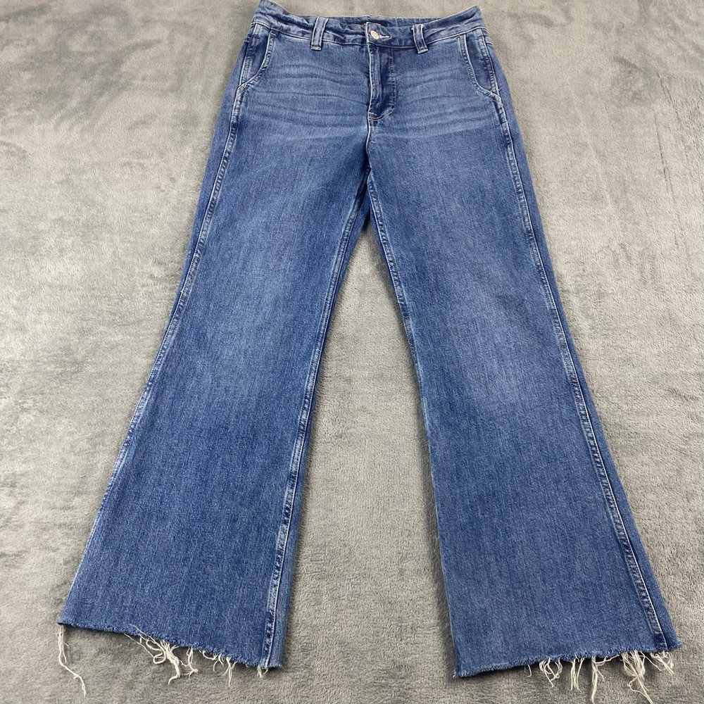 J.Crew‎ Women 27x29 Wide Leg Jeans Blue Raw Fringe Hem High Rise Bootcut Pants
